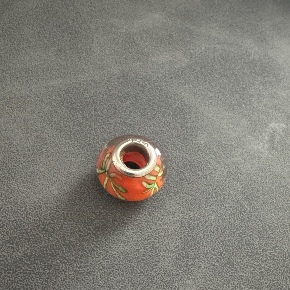 Pandora Murano Glass Orange and Silver Charm Bead